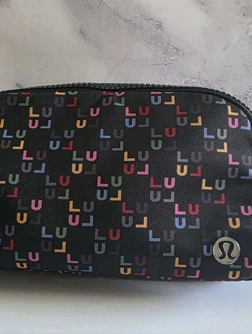 lululemon Black Cosmetic Pouch with Multicolor Logo Print